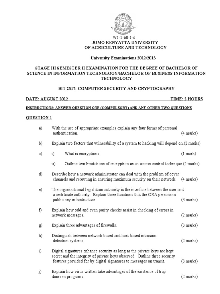 Instructions: Answer Question One (Compulsory) and Any Other Two ...