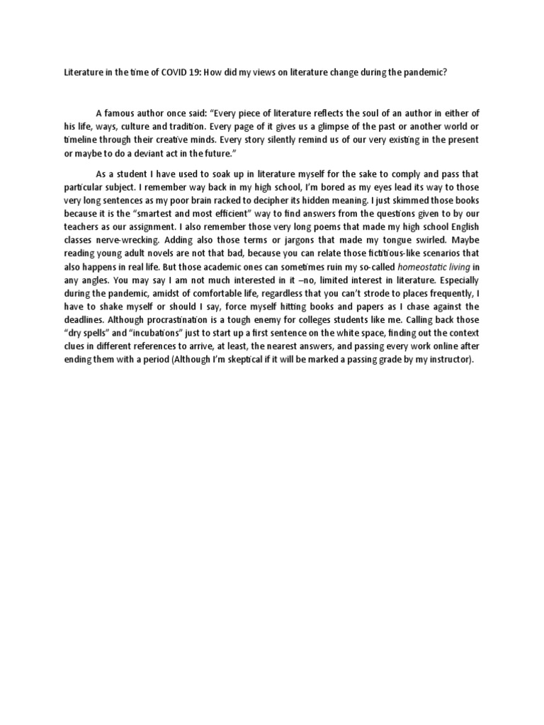 Literature in The Time of COVID 19 | PDF
