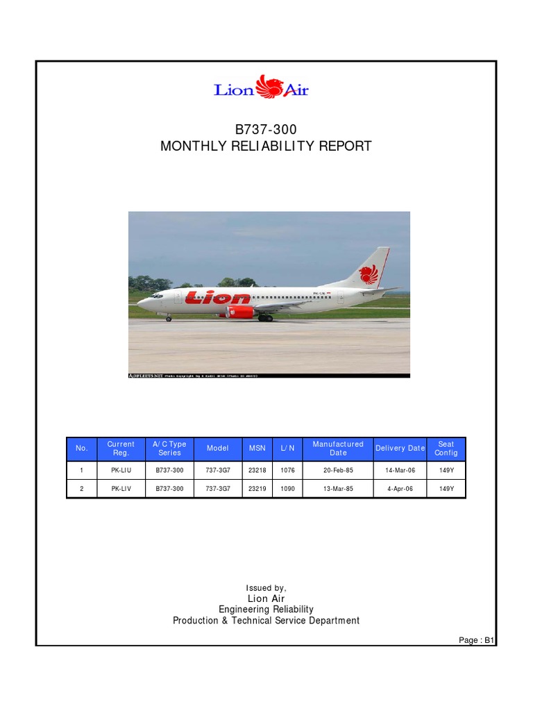 B737-300 Monthly Reliability Report | PDF | Wing Configurations | Vehicles