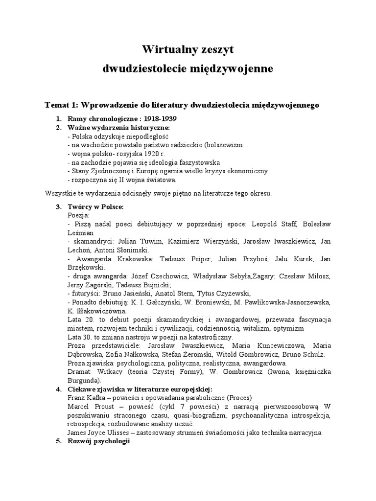 20 Lecie Międzywojenne Historia Sprawdzian