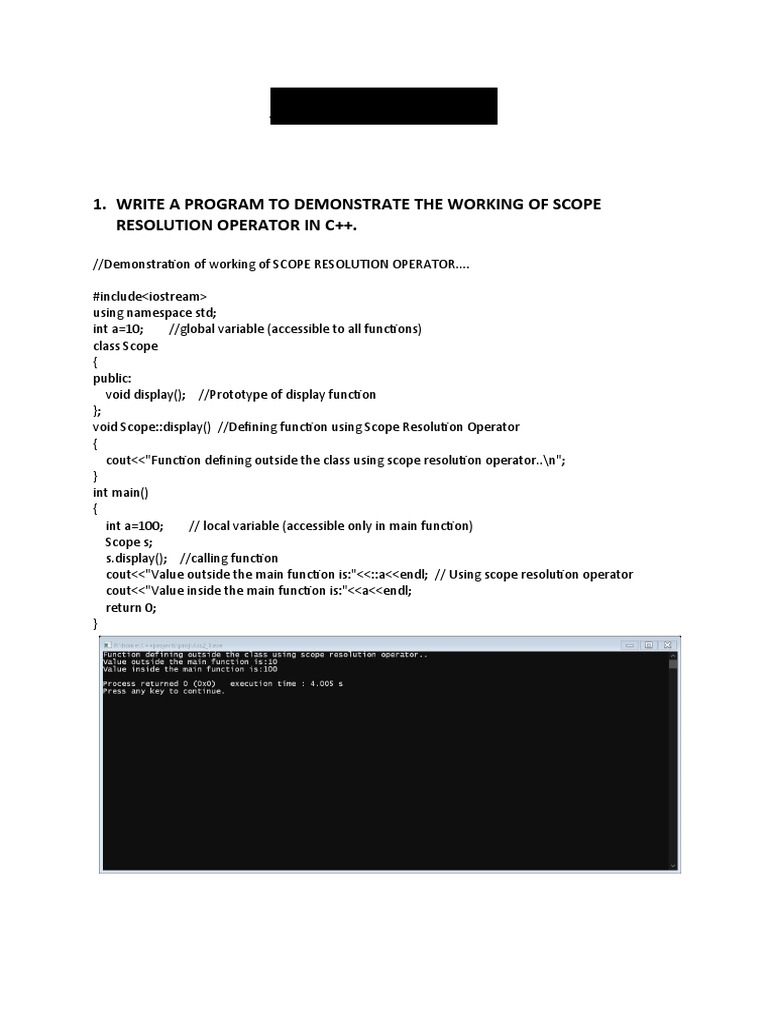 Assignment 2 1 write a program to demonstrate the working of scope