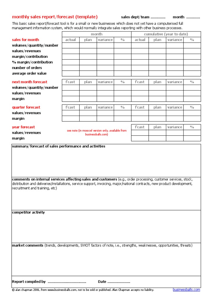 Monthly Sales Report Template  PDF  Microeconomics  Marketing