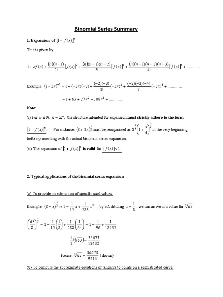 Binomial Series Summary | PDF | Slope | Algebra
