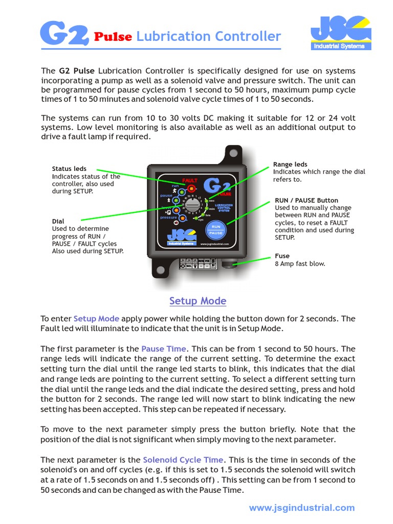 G2 Pulse Lubrication Controller Manual | PDF | Switch | Fuse (Electrical)