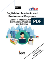 English For Academic and Professional Purposes: Quarter 1 - Module 3, Week 3 Summarizing, Paraphrasing and Outlining