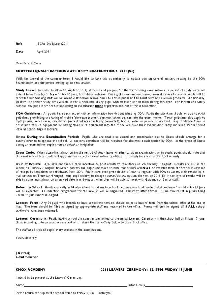 Study Leave Letter