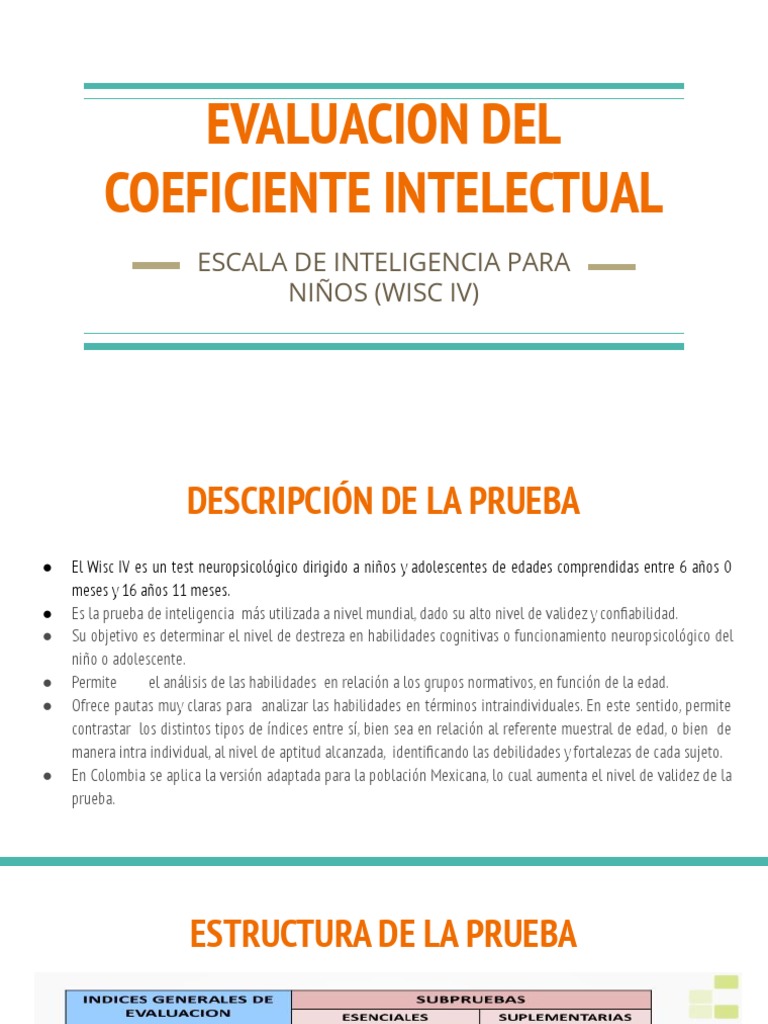 Evaluacion Del Coeficiente Intelectual | PDF | Cociente de inteligencia ...