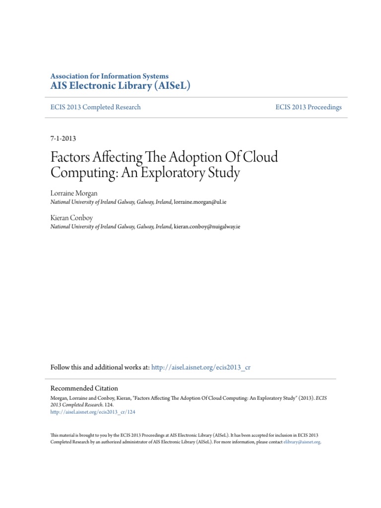 Factors Affecting The Adoption of Cloud Computing: An Exploratory Study ...