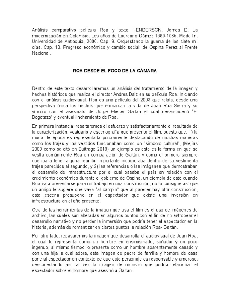 Análisis de la representación de Juan Roa y los hechos históricos ...