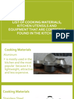 List of Cooking Materials, Kitchen Utensils and