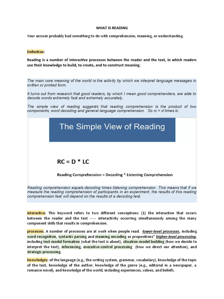 What Is Reading PDF Reading Comprehension Schema (Psychology)