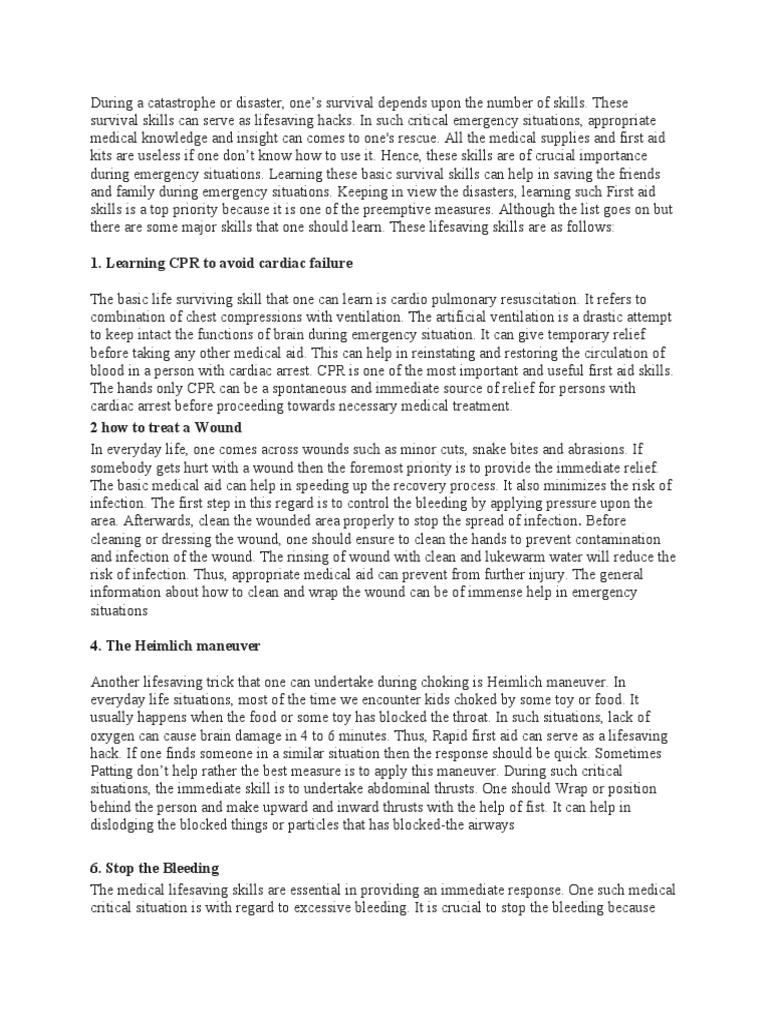Essential First Aid Survival Skills | PDF | Cardiopulmonary ...