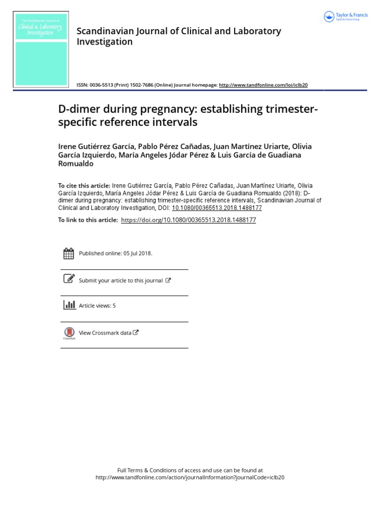 DDimer Pregnancy PDF Pregnancy Reference Range