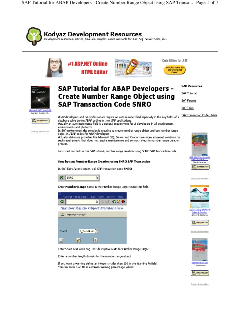 Abap - Create-number-range-in-Abap | PDF | Subroutine | Information  Technology Management