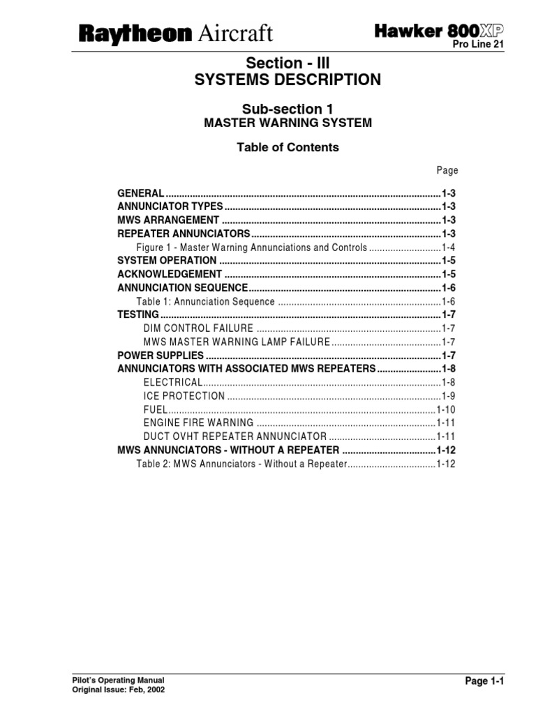 Hawker 800XP Master Warning System Guide | PDF | Manufactured Goods ...