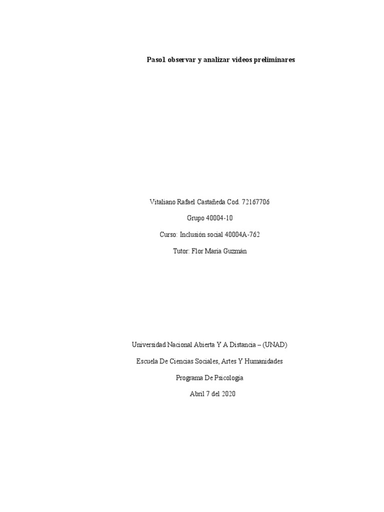Trabajo De Inclusion Social Paso 1 PDF Desarrollo Sostenible Pobreza