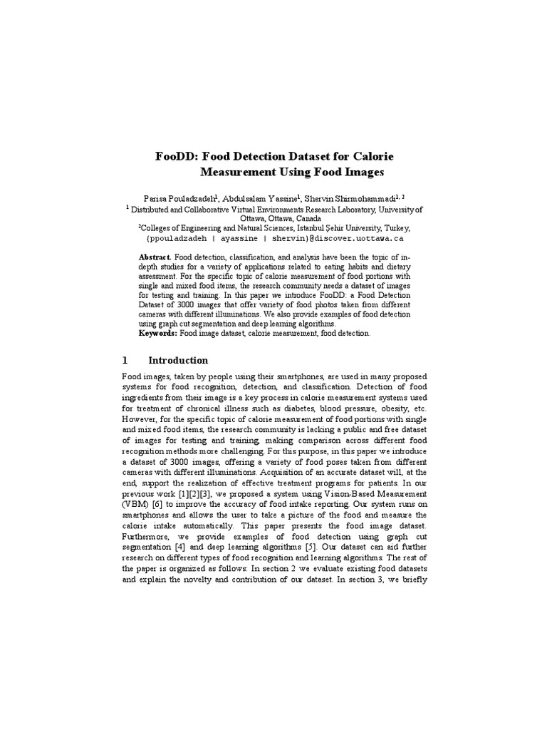 FooDD: Food Detection for Calorie Measurement | PDF | Image ...