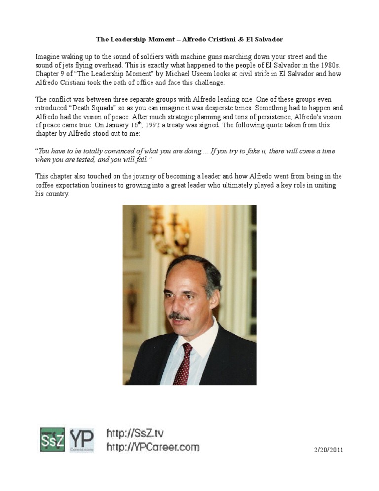The Leadership Moment Alfredo Cristiani & El Salvador PDF