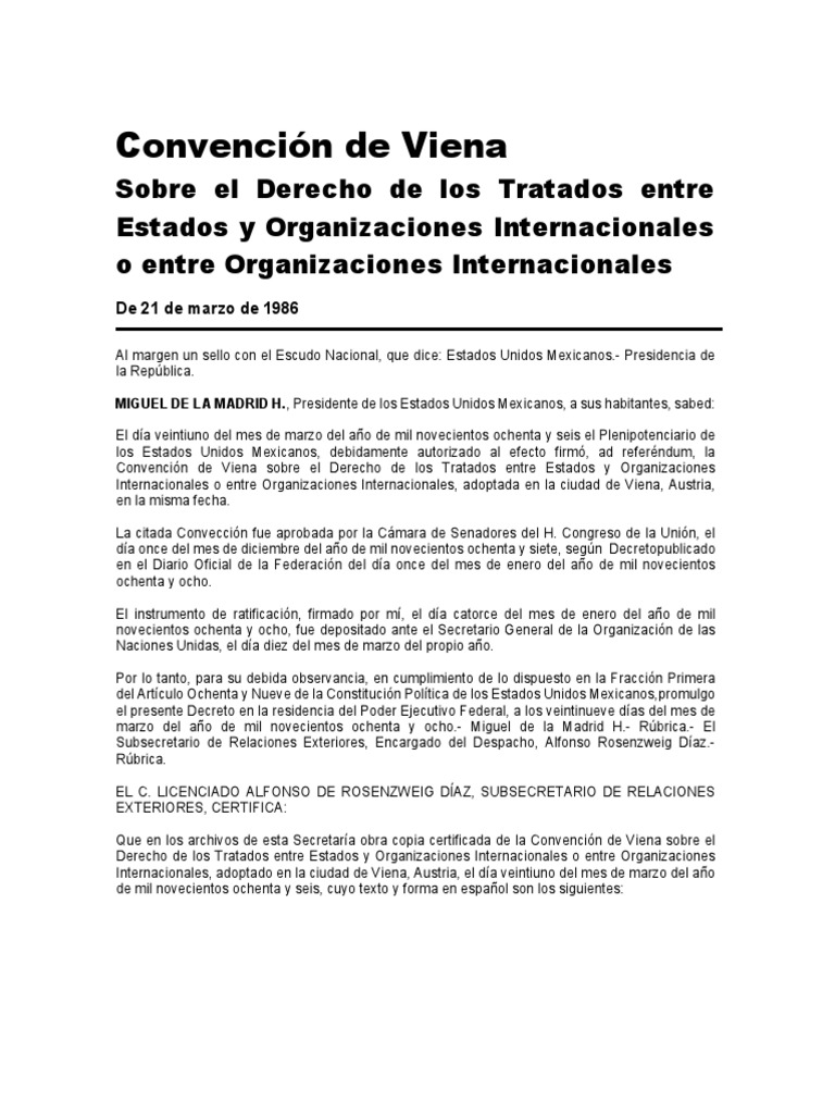 Convención de Viena sobre Tratados 1986 | PDF | Tratado | Convenio ...
