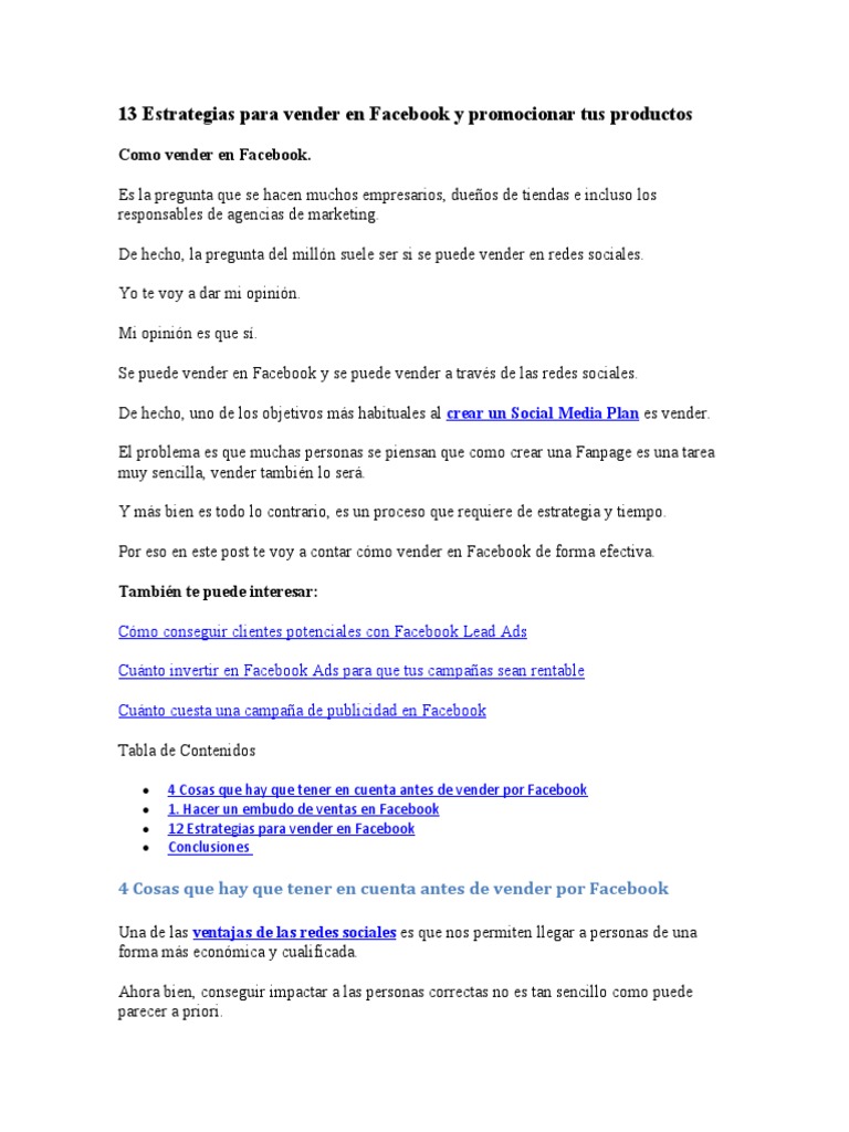 Estrategias para Vender en Facebook | PDF | Facebook | Publicidad