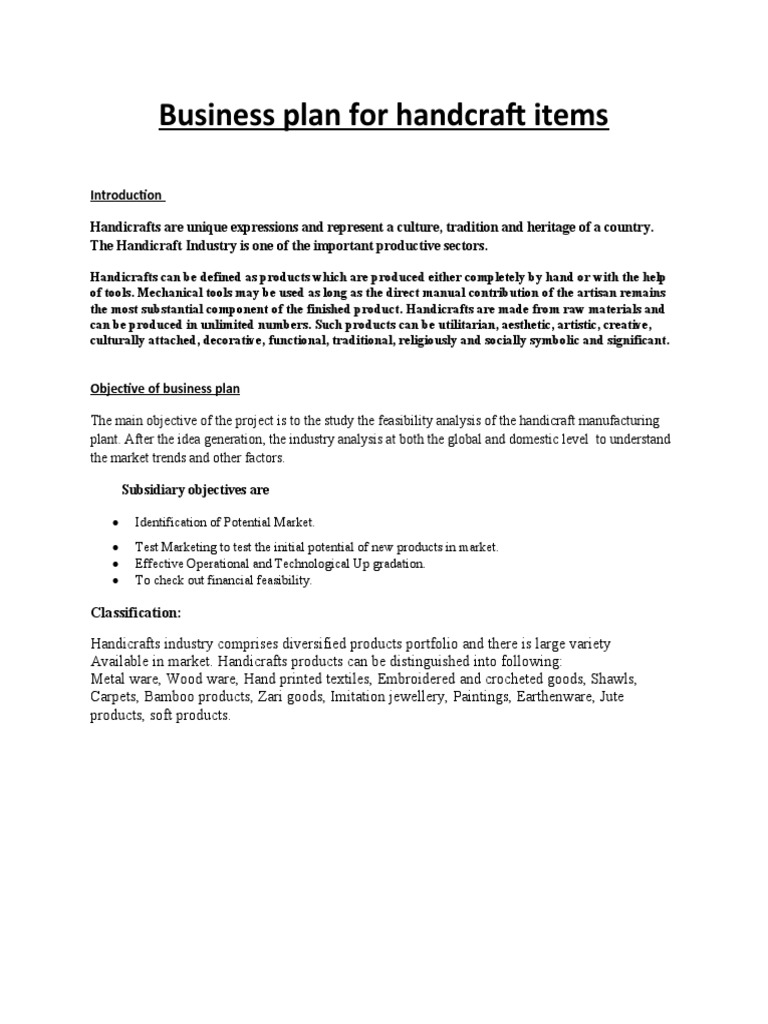 Business Plan For Handcraft Items PDF Market (Economics) Crafts