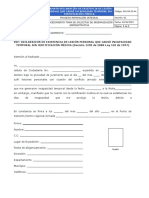 Ref: Declaración de Existencia de Lesión Personal Que Causó Incapacidad TEMPORAL SIN CERTIFICACIÓN MÉDICA (Decreto 1290 de 2008-Ley 418 de 1997)