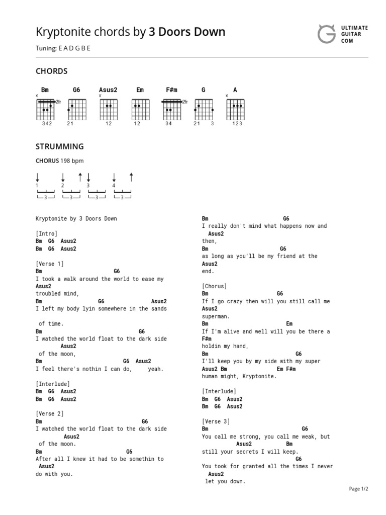 Kryptonite Chords by 3 Doors Downtabs at Ultimate Guitar Archive PDF
