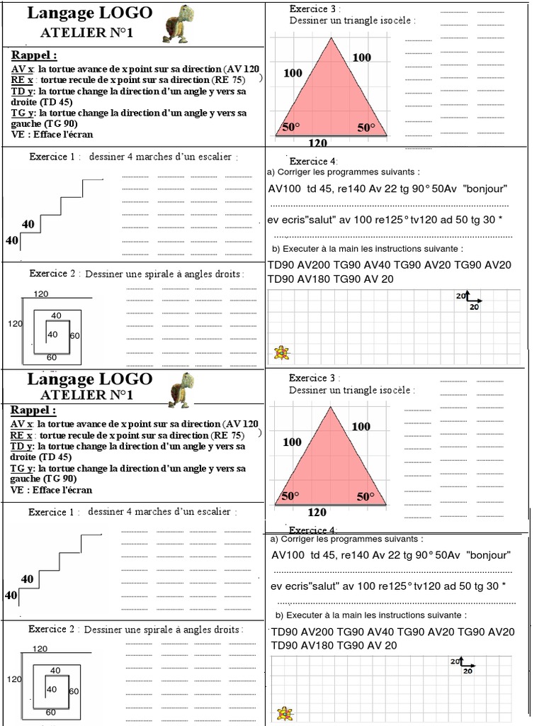 Exercices de Programmation en LOGO | PDF | Programmation informatique ...