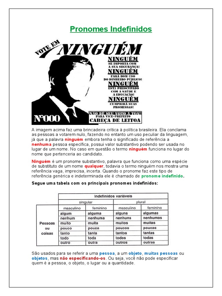 Pronomes Indefinidos | PDF | Pronome | Substantivo