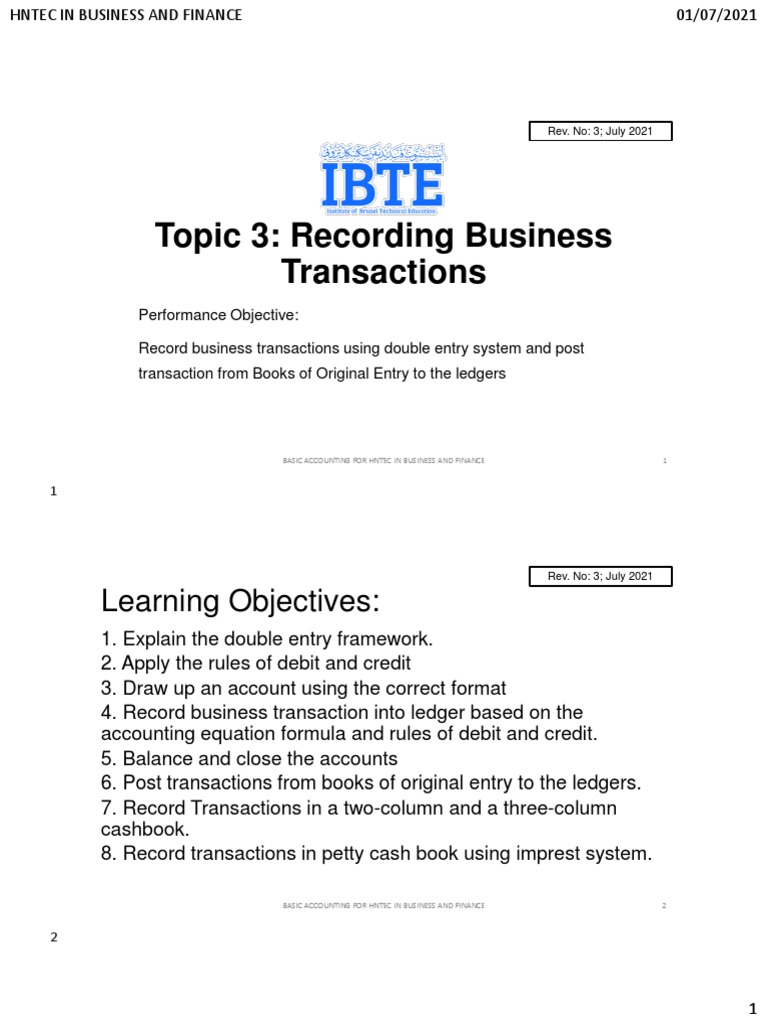 Topic 3: Recording Business Transactions: Learning Objectives | PDF ...