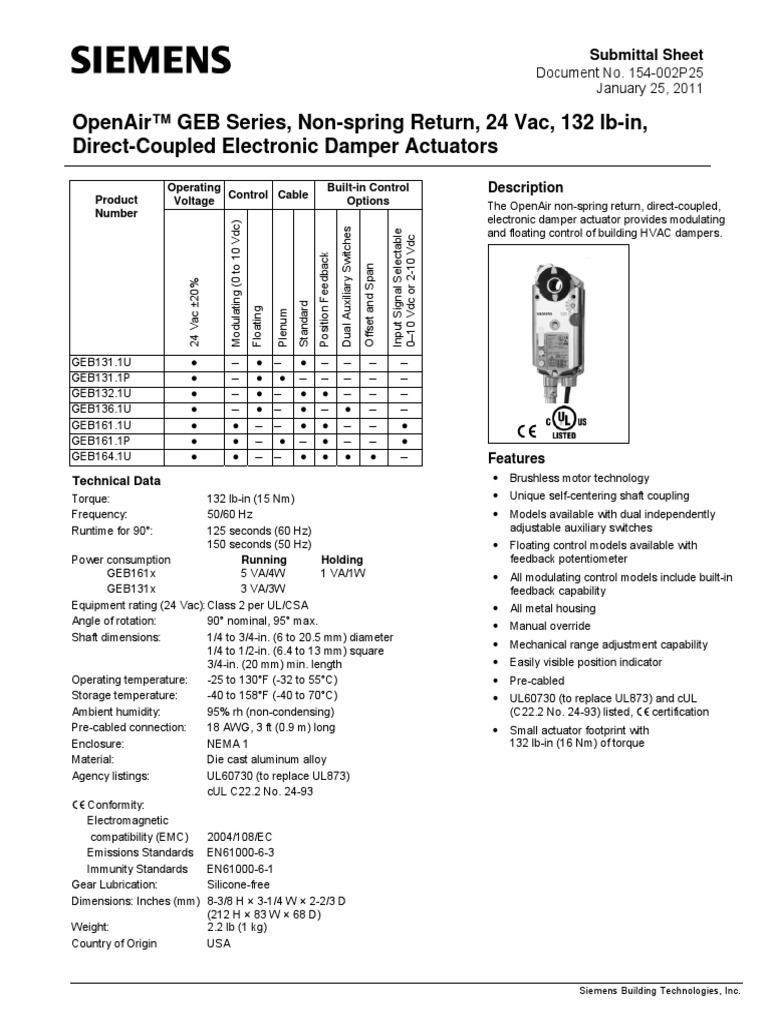 Electronic Damper Actuator V.E PDF Electrical Engineering