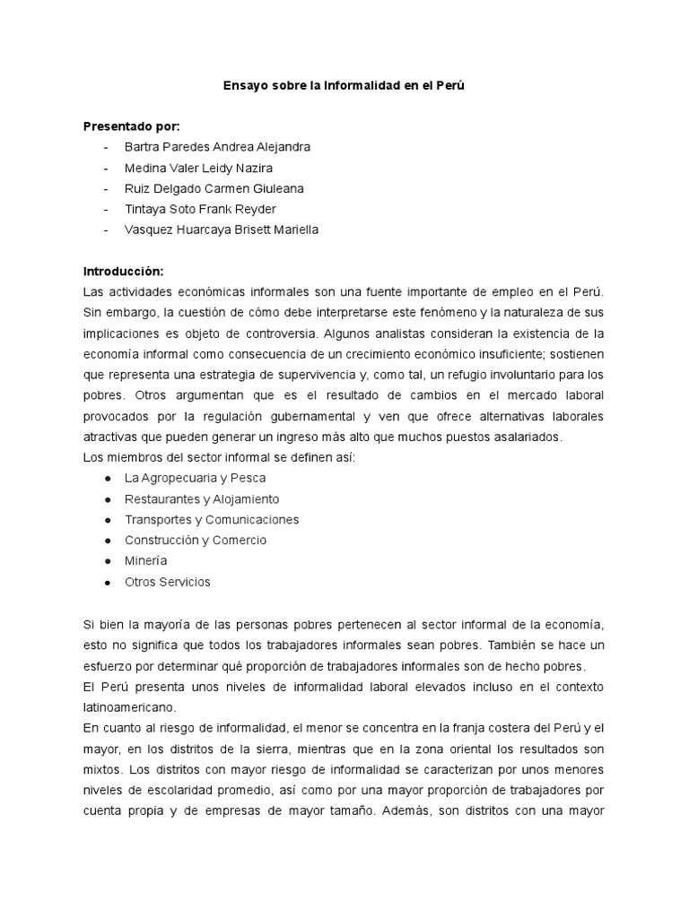 Informalidad Laboral en el Perú: Causas y Consecuencias | PDF | Salario ...