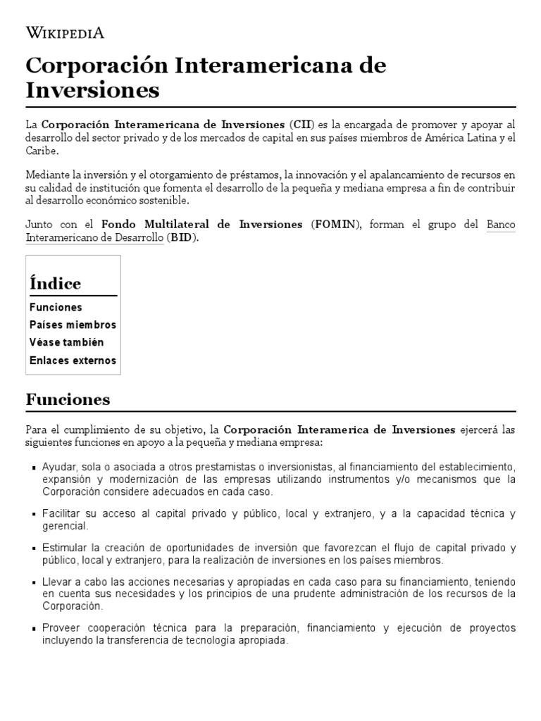 Qué es la Corporación Interamericana de Inversiones | PDF | Banco ...