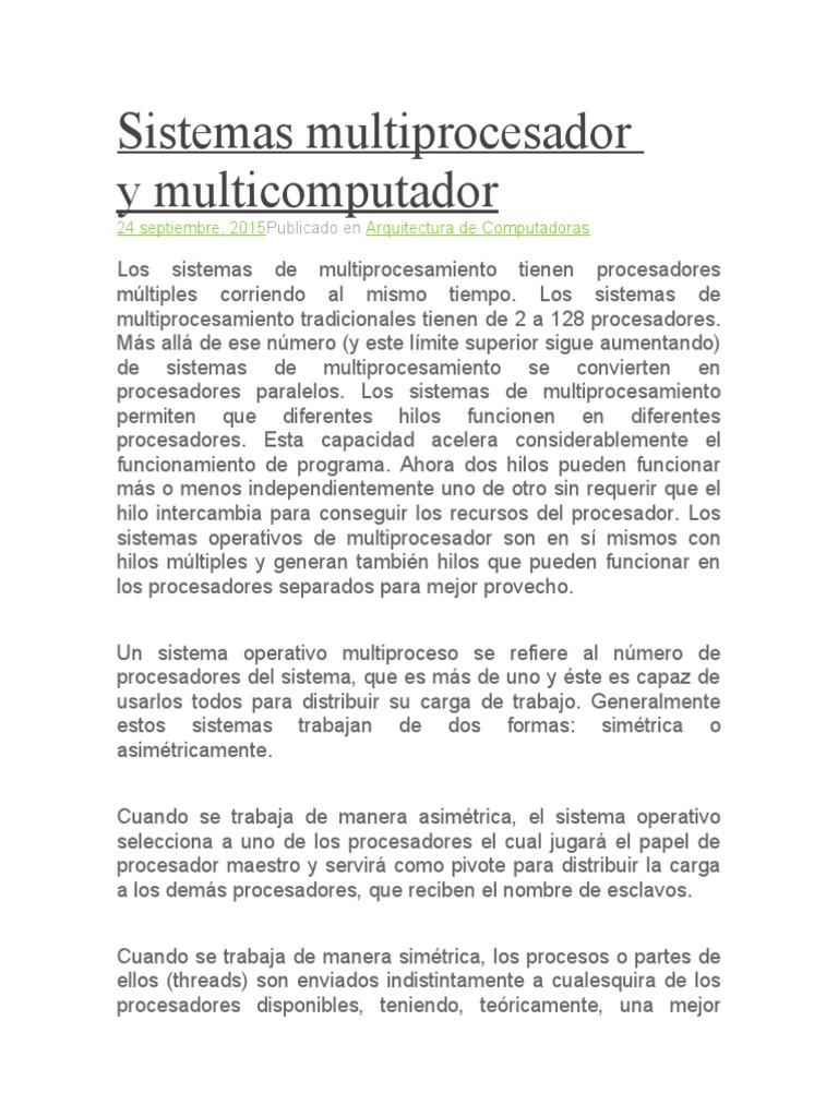 Sistemas Multiprocesador y | PDF | Unidad Central de procesamiento ...