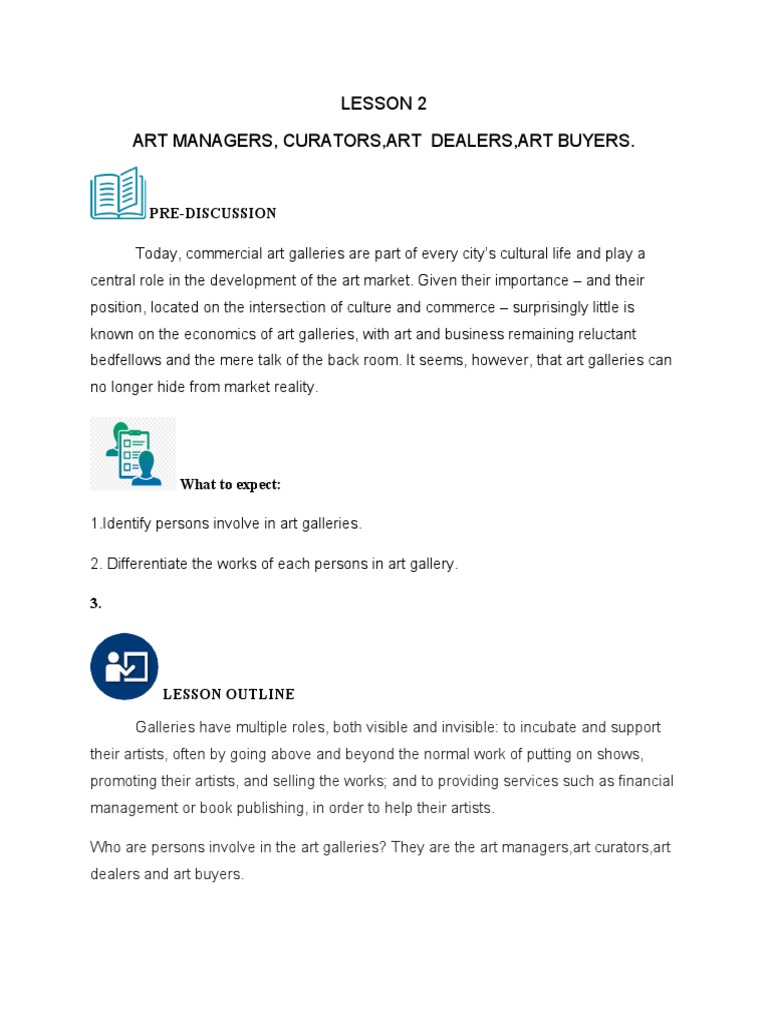 Lesson 2 Art Managers, Curators, Art Dealers, Art Buyers. Pre