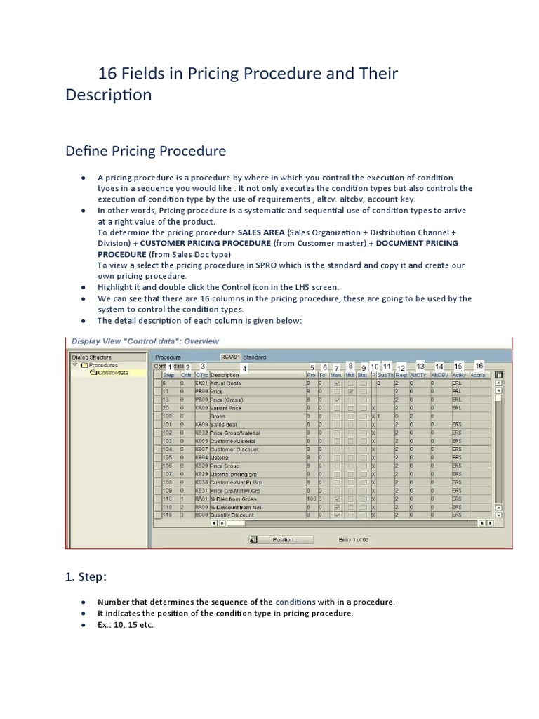 16 Fields In Pricing Procedure
