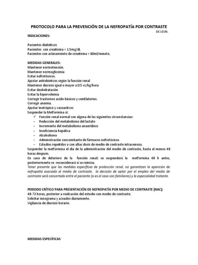 Protocolo Para La Prevenci n De La Nefropat a Por Contraste PDF 