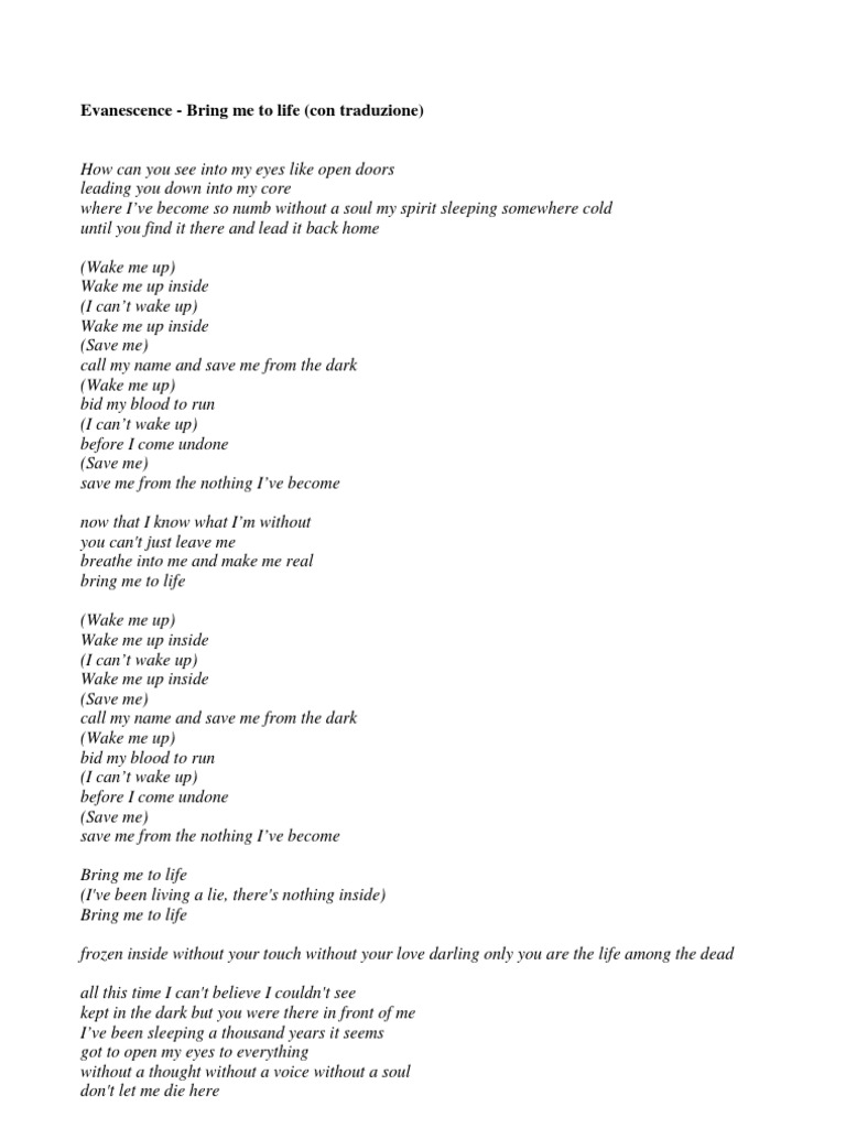 Evanescence Bring Me To Life Con Traduzione