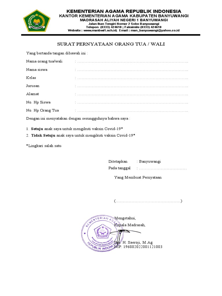 Surat Pernyataan Vaksin Man | PDF