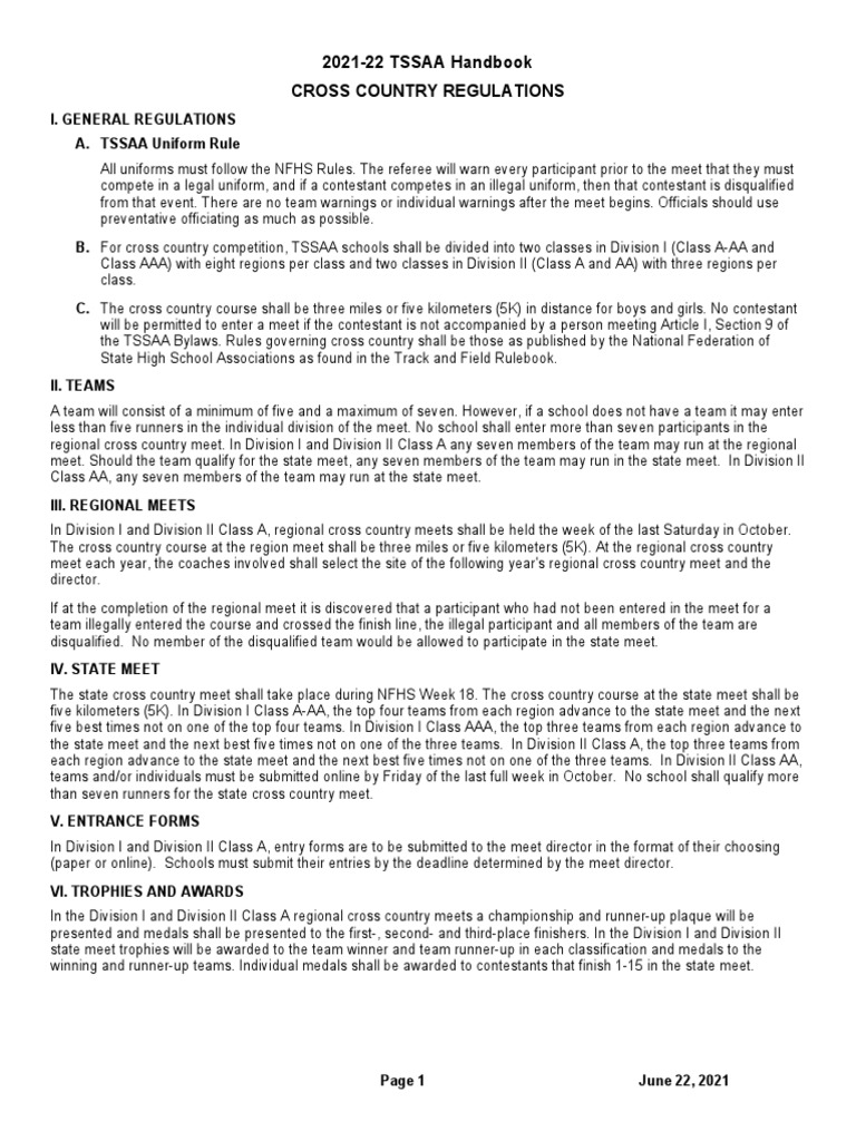 202122 Cross Country Regulations PDF Sports
