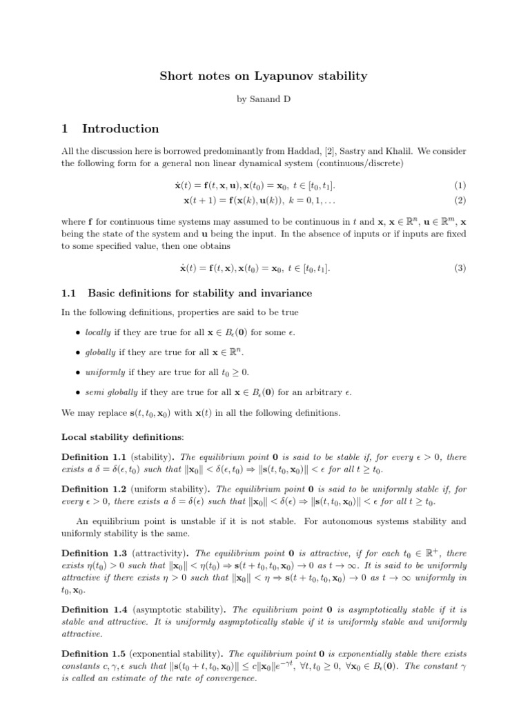 Understanding Lyapunov Stability | PDF | Stability Theory | Linear Subspace
