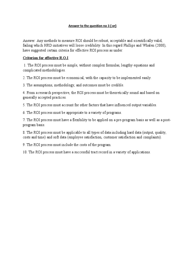 Criterion For Effective R.O.I: Answer To The Question No 3 (Or) | PDF ...