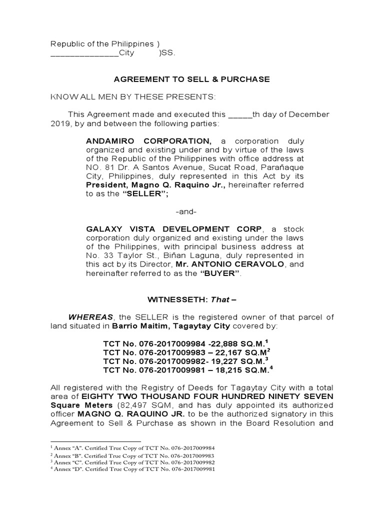 Agreement To Sell & Purchase Draft | PDF | Stocks | Sales
