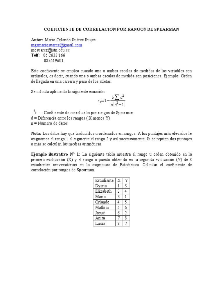 Coeficiente de Correlación de Spearman | PDF | Estadísticas | Matemáticas