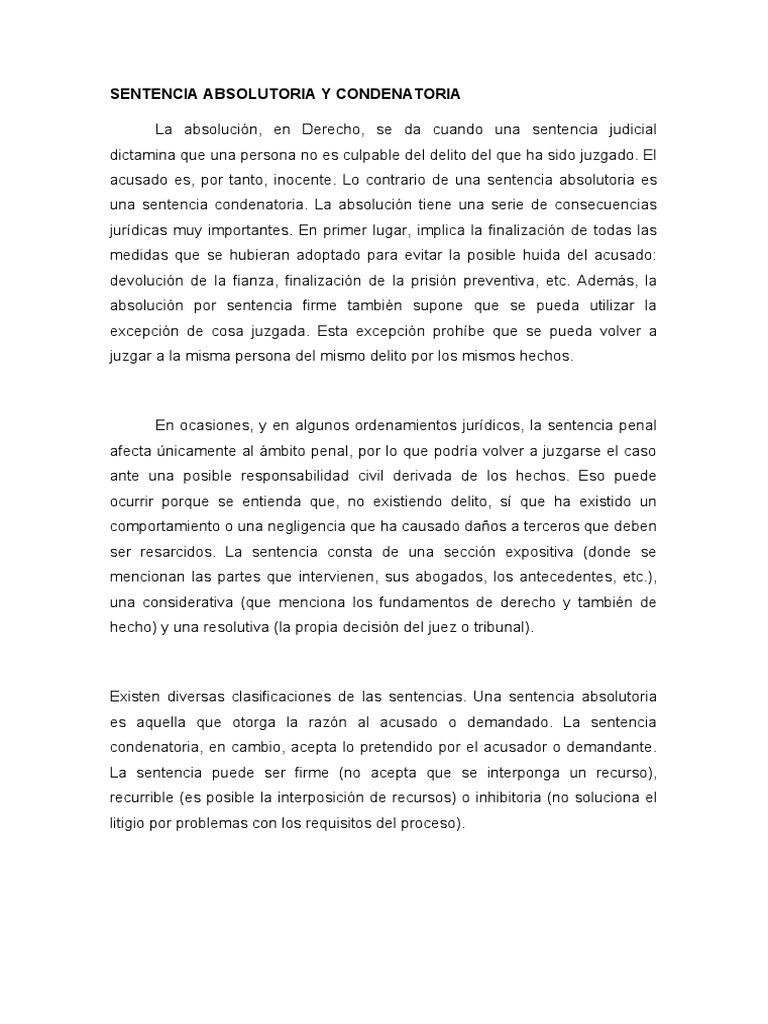 Sentencia Absolutoria y Condenatoria | PDF | Absolución | Sentencia (ley)