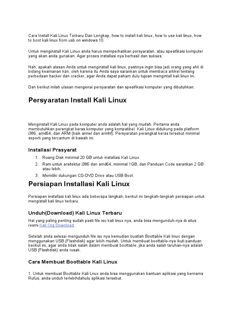 Panduan Lengkap Install Kali Linux | PDF | Game & Aktivitas | Komputer