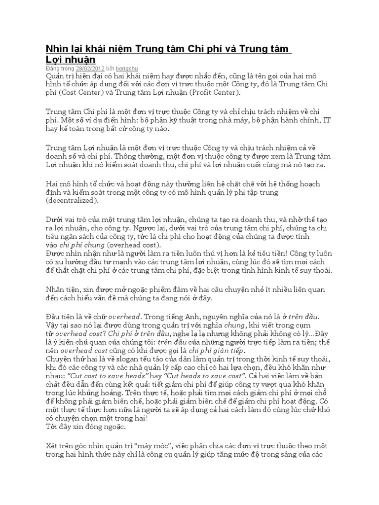 Cost Center & Profit Center | PDF