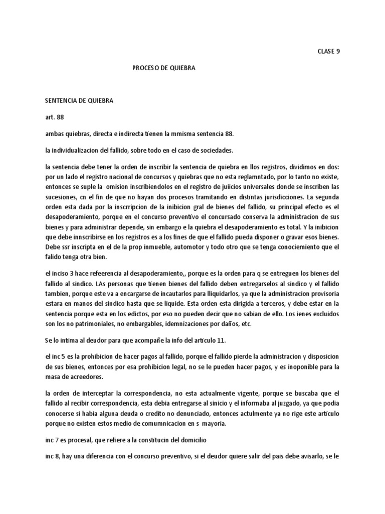 Proceso y Sentencia de Quiebra | PDF | Bancarrota | Justicia