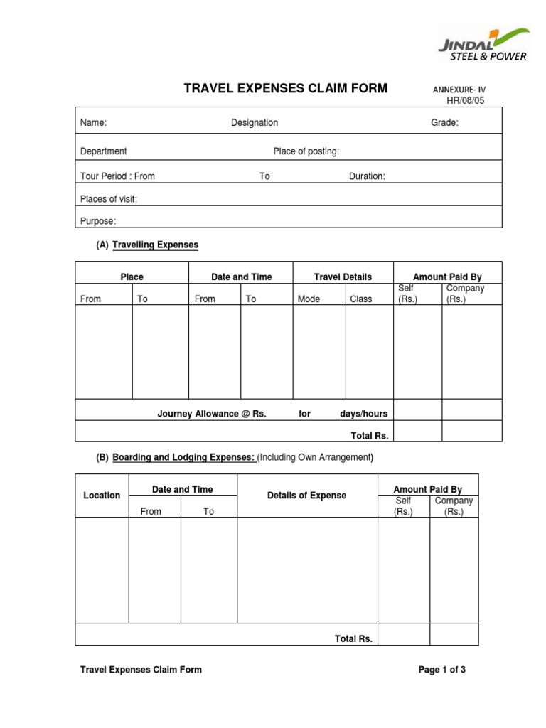 Annexure IV Travel Expense Claim Form PDF Economies Government
