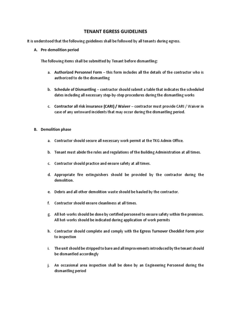 Egress Guidelines TKG PDF Demolition